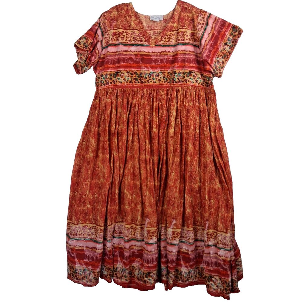 Woman Within Boho Maxi Dress Large Tribal Ethnic Gauze Animals Crinkle Skirt